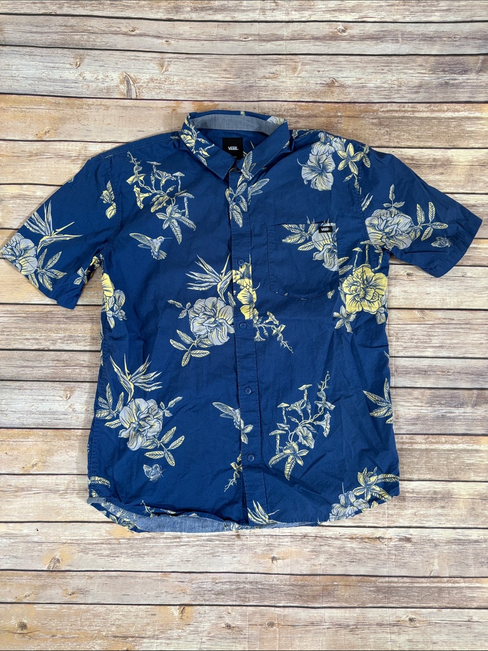Vans Boys Navy Short-Sleeve Hawaiian Floral Button-Up Shirt, X-Large